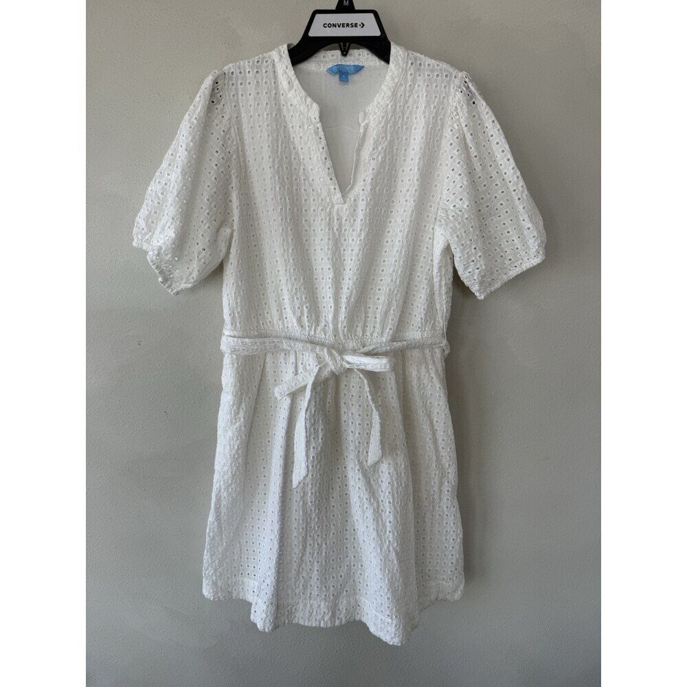 Draper James Rsvp Women's Medium M White Solid Eyelet Dress Summer Short Sleeve